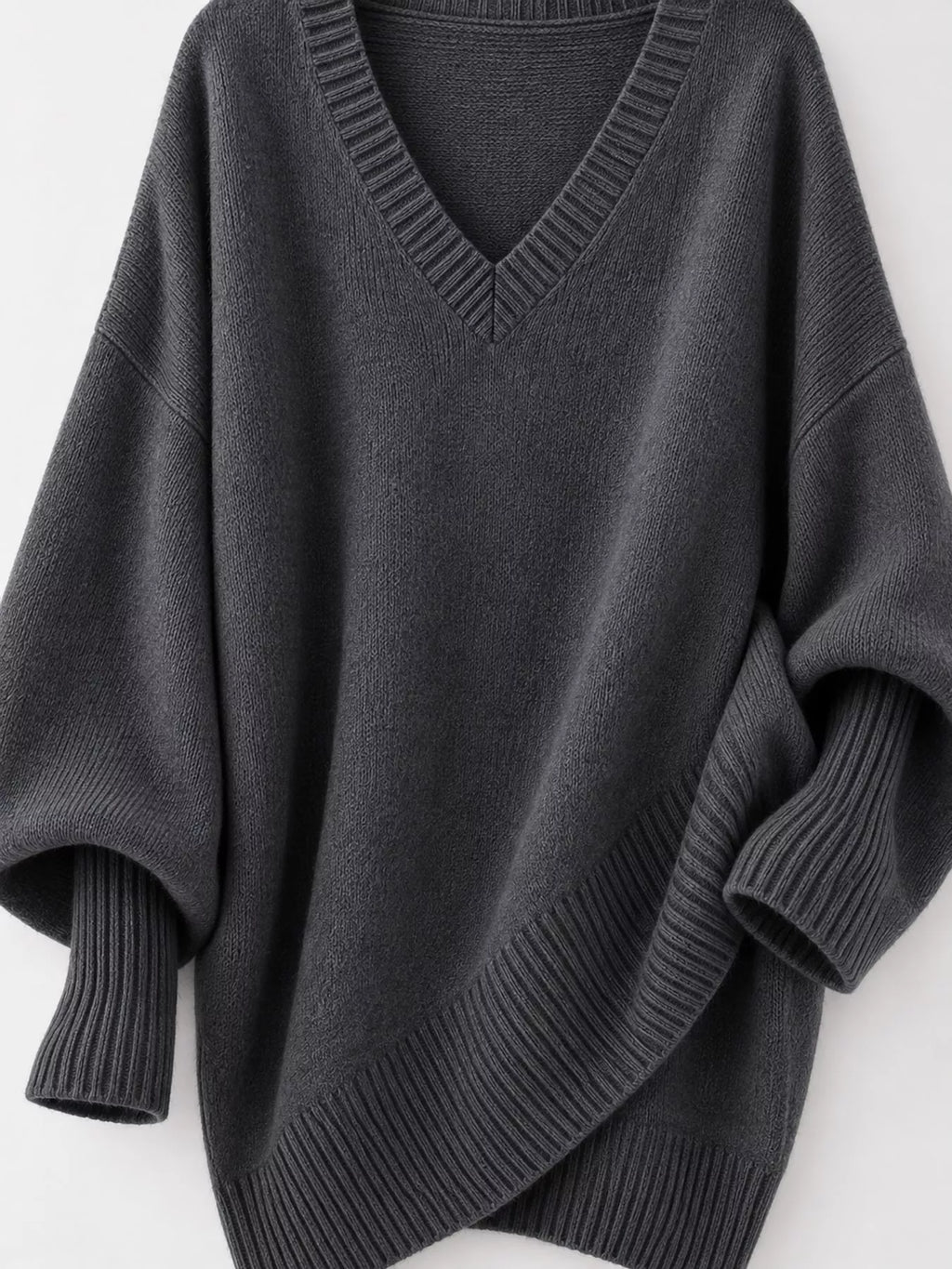 Full Size V-neck Oversized Batwing Sleeve Sweater Plus (29)