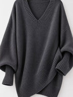 Full Size V-neck Oversized Batwing Sleeve Sweater Plus (29)