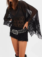 Lace V-neck Ruffle Long Sleeve Cover-up (9)