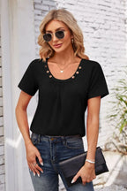 Decorative Button Scoop Neck T-shirt (7)