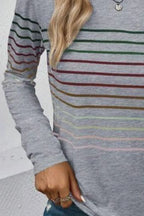Striped Round Neck Long Sleeve T-shirt (18)