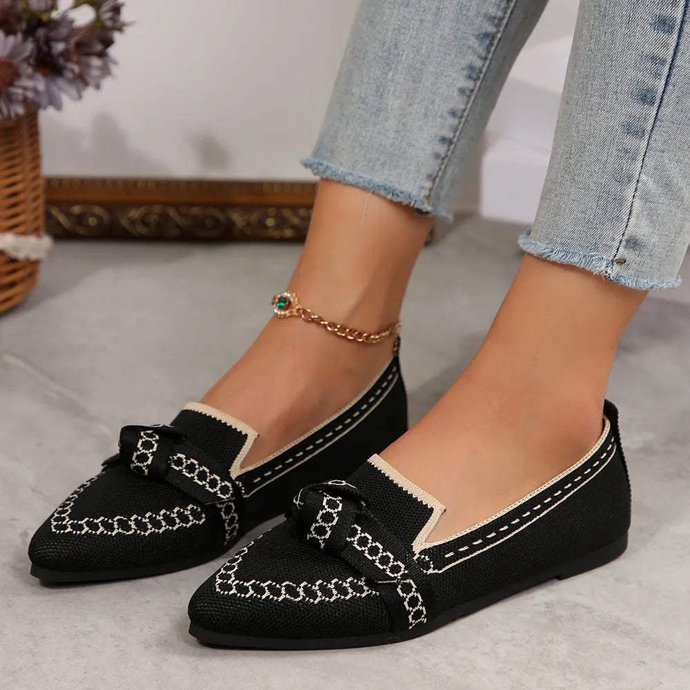 Knitted Slip-on Flats Bow (3)