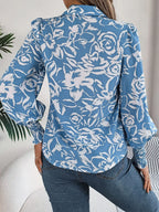 Printed Collared Neck Lantern Sleeve Shirt (2)