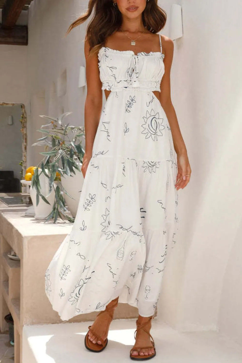 Cutout Printed Sleeveless Midi Cami Dress (6)