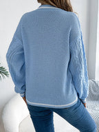 Cable Knit V-neck Long Sleeve Sweater (2)