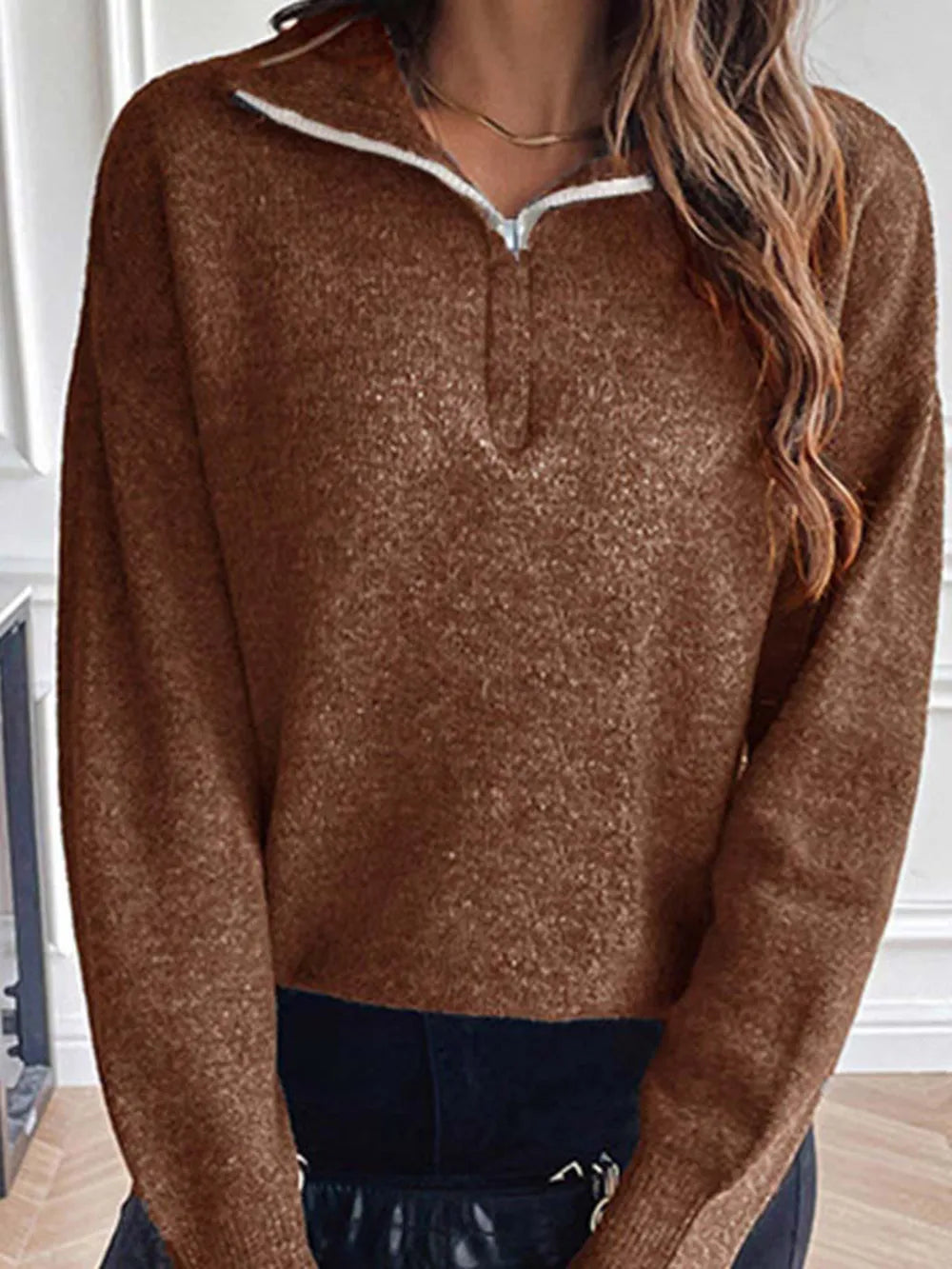 Half Zip Dropped Shoulder Sweater (11)