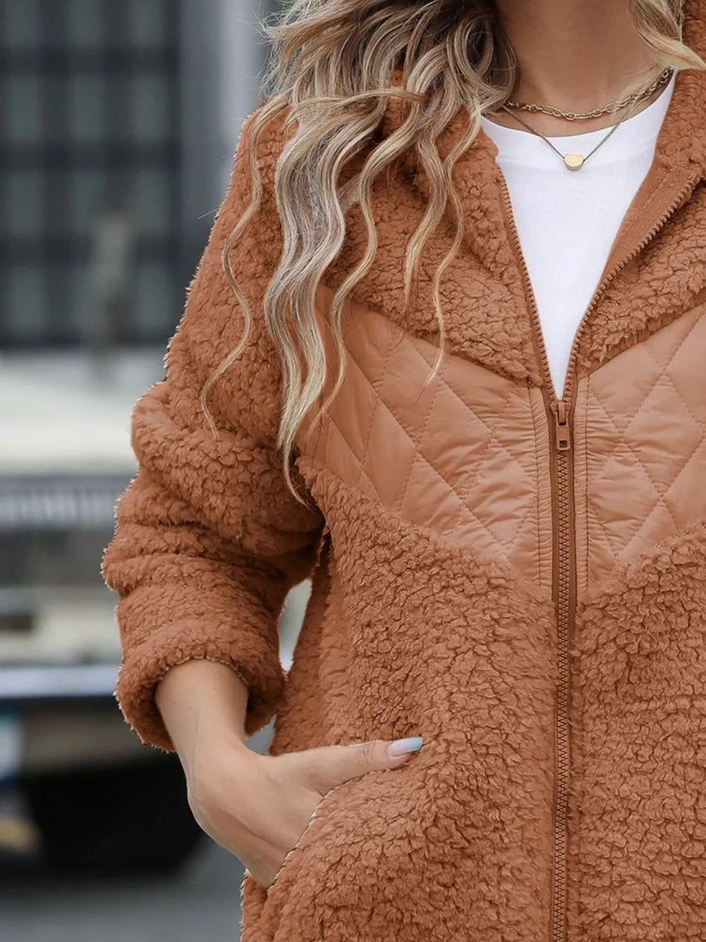 Fuzzy Zip Up Long Sleeve Hooded Jacket (8)