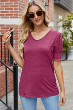 V-neck Smocked Short Sleeve T-shirt (8)