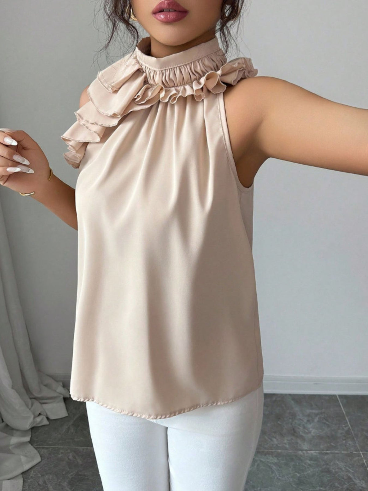 Ruffle High Neck Sleeveless Top (4)
