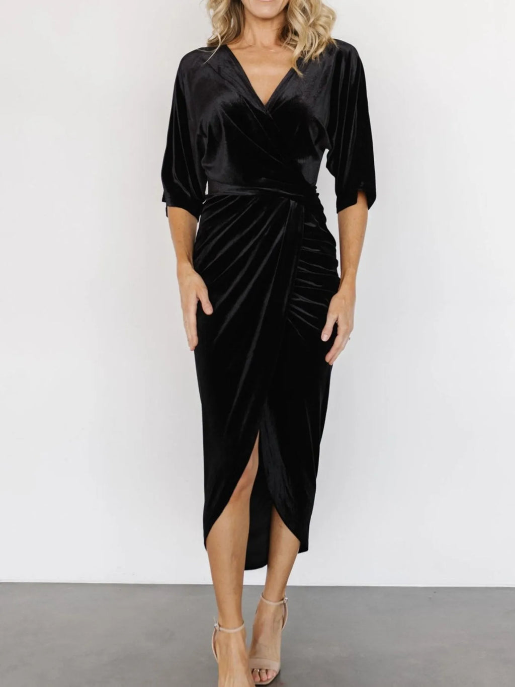 Ruched Surplice Half Sleeve Dress (5)