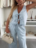 Tie Front Vest Jeans Denim Set