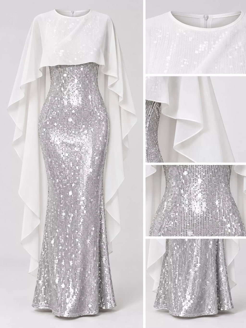 Sequin Cape Overlay Evening Dress (35)