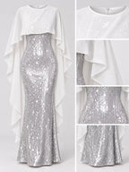 Sequin Cape Overlay Evening Dress (35)