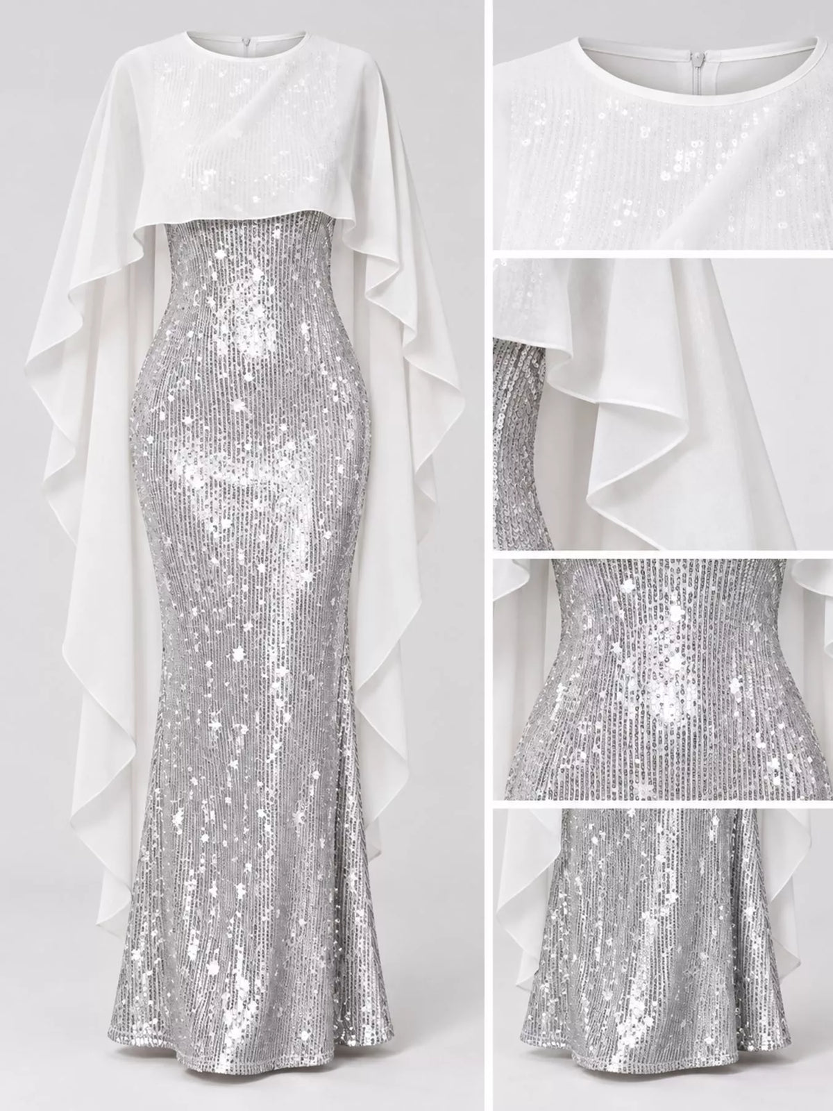 Sequin Cape Overlay Evening Dress (35)