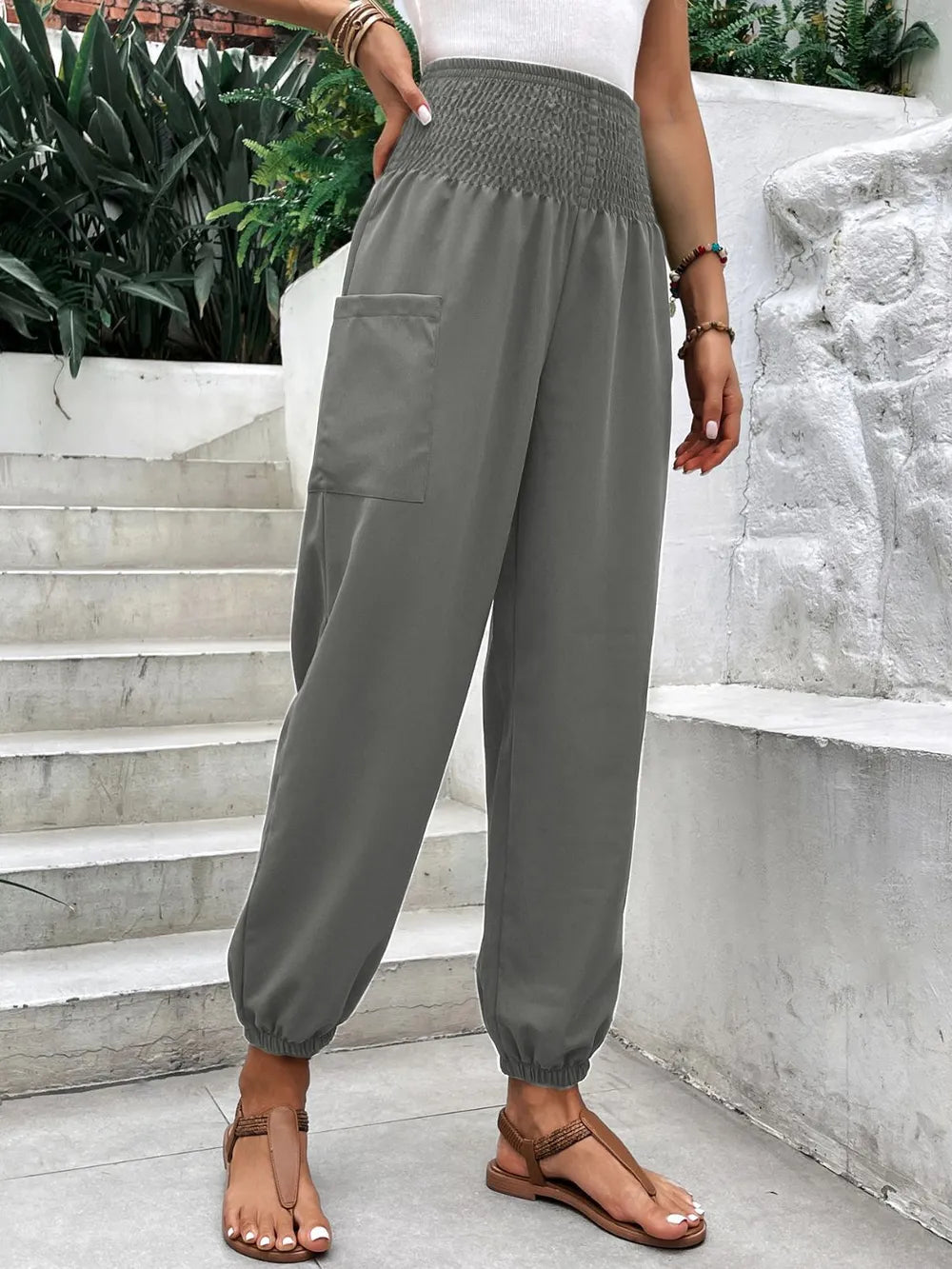Smocked High Rise Joggers Pockets (13)