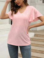 Eyelet V-neck Short Sleeve Blouse (3)