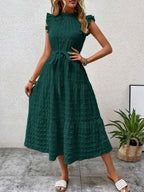 Tied Ruffled Cap Sleeve Midi Dress (10)