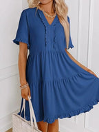Tiered Notched Short Sleeve Mini Dress (11)