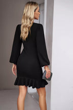 Ruched Ruffled Balloon Sleeve Mini Dress (2)