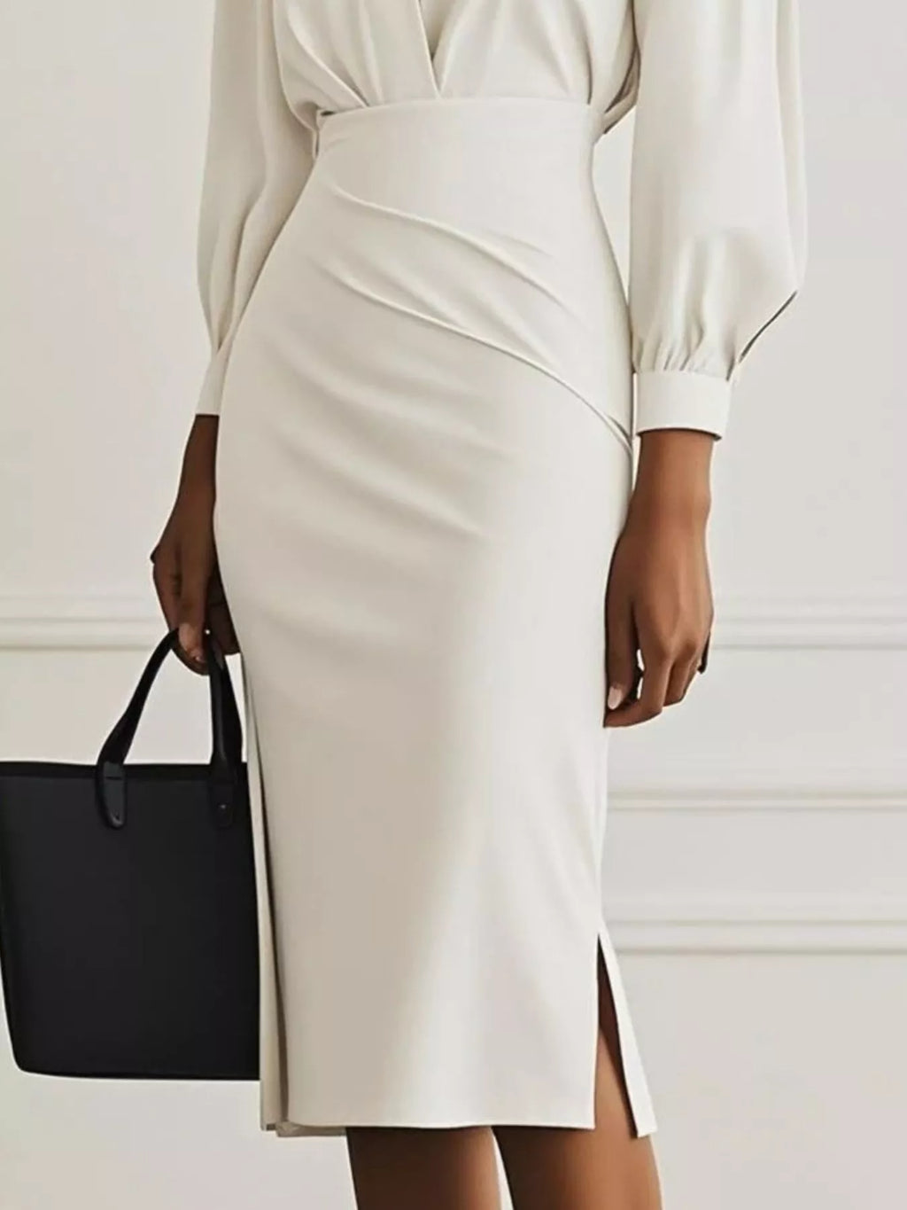 Ruched Midi Shirt Dress Side Slit (9)