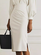 Ruched Midi Shirt Dress Side Slit (9)