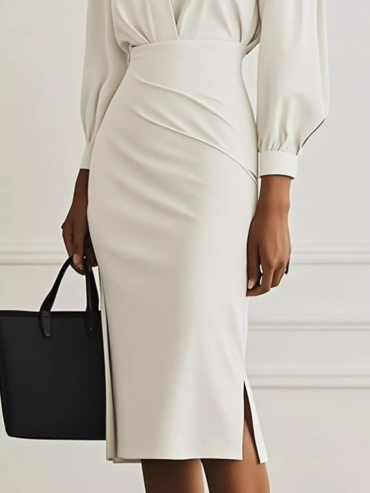 Ruched Midi Shirt Dress Side Slit (9)