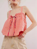 Smocked Gingham Tie-front Cami