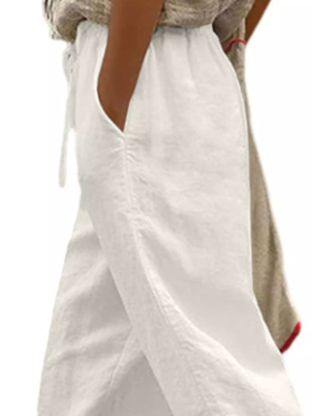 Casual Linen Drawstring Cropped Pants (4)
