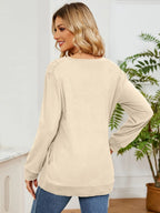 Ruched Shoulder Round Neck Long Sleeve Sweatshirt (12)