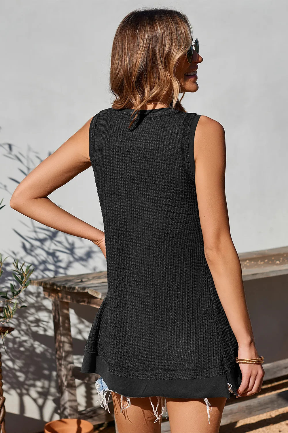 Waffle-knit Wide Strap Tank (7)