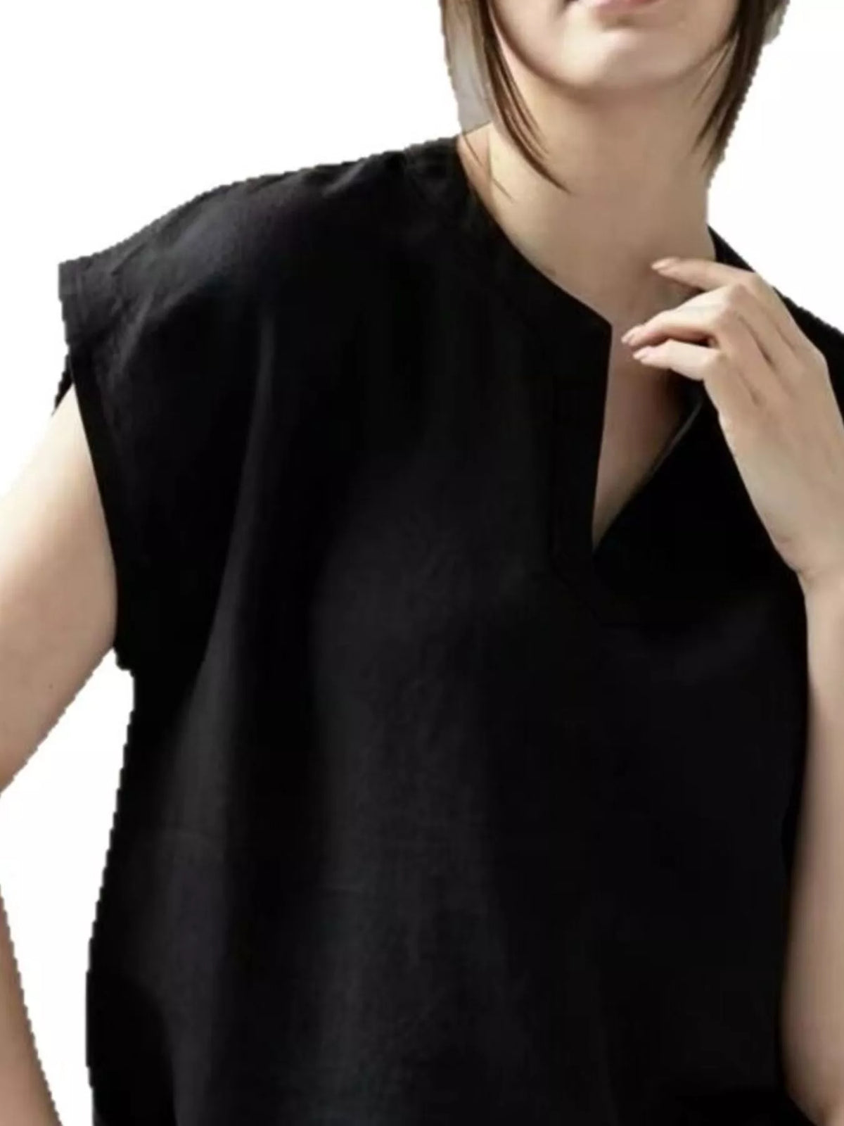 Notched Cap Sleeve Blouse (4)