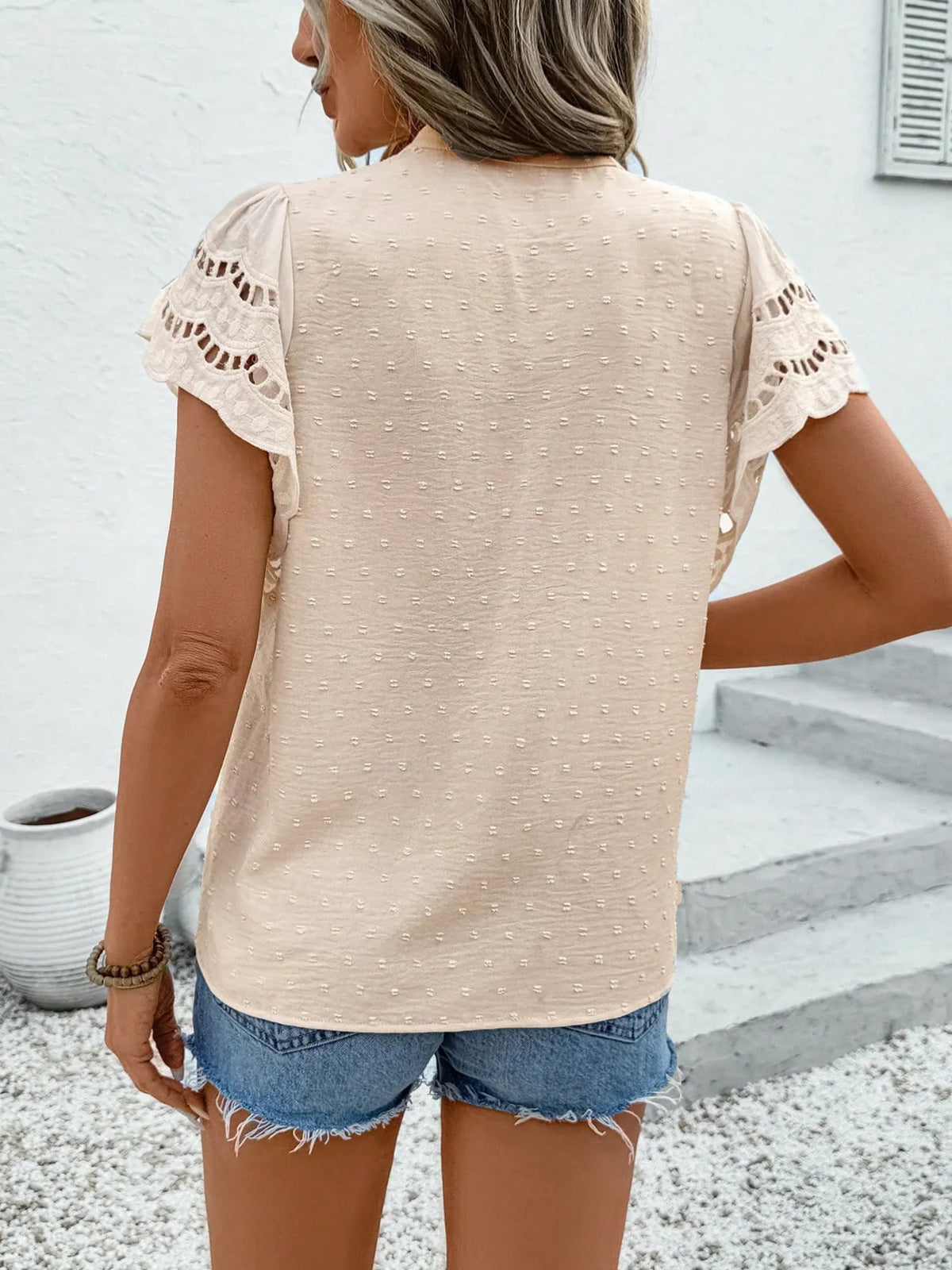Swiss Dot Cutout Button Down Shirt (7)
