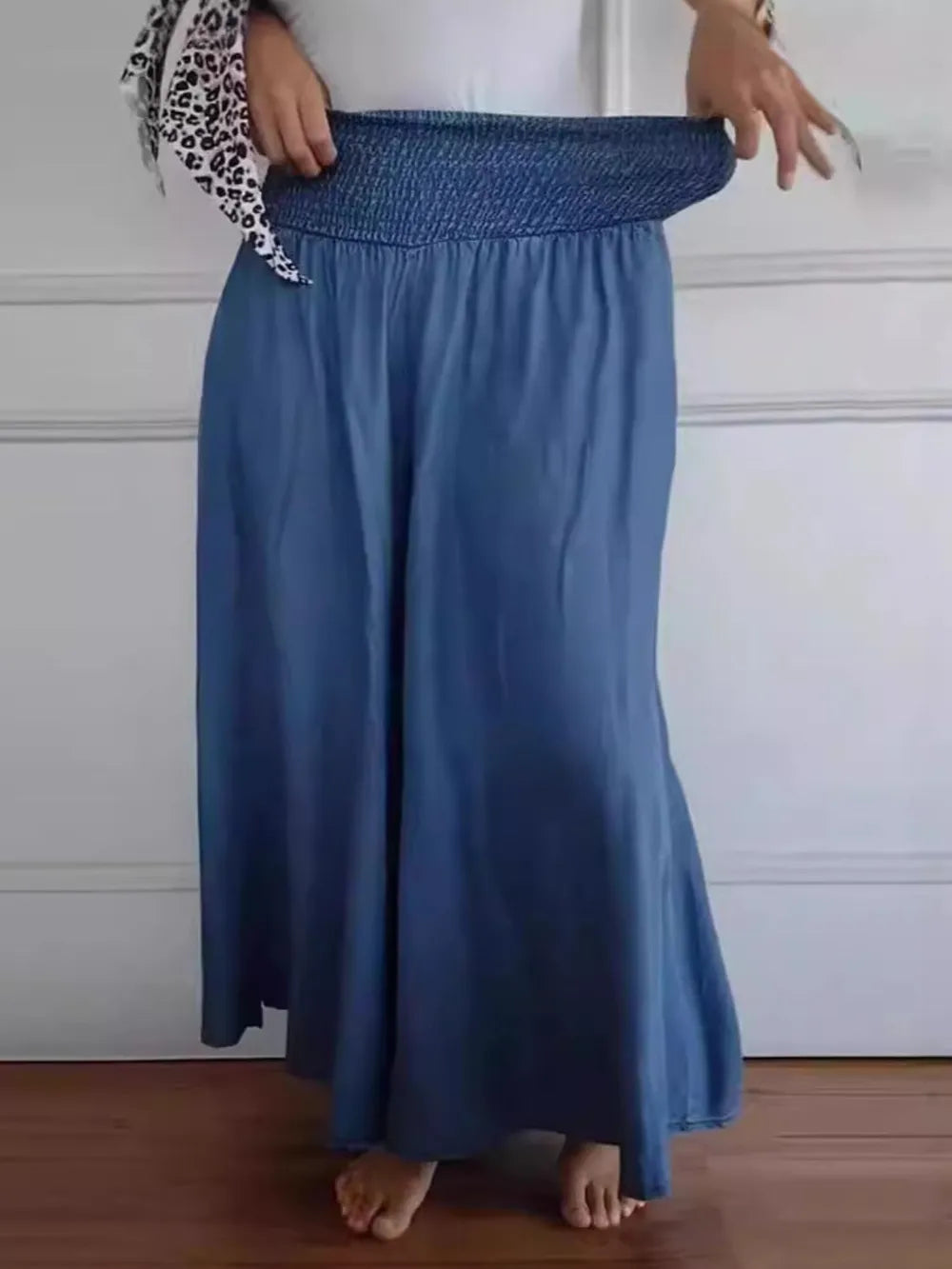 Full Size Smocked Wide Leg Pants Pockets (5)
