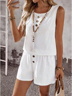 Decor Button Round Neck Tank Shorts Set (12)