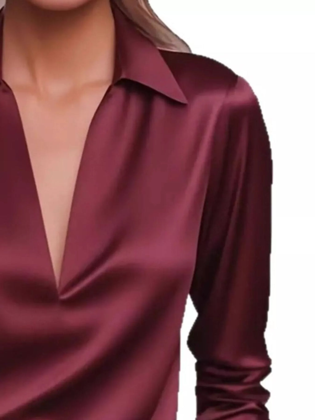 Satin Johnny Collar Long Sleeve Blouse (12)