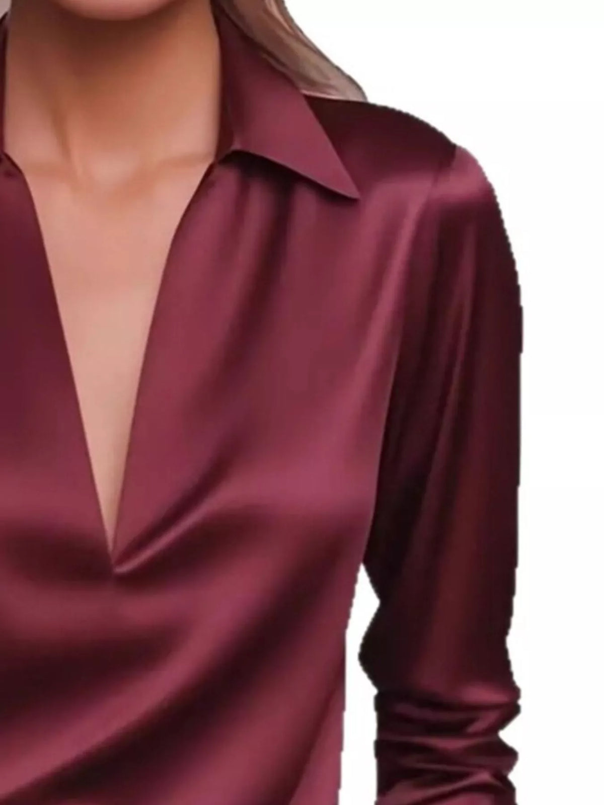 Satin Johnny Collar Long Sleeve Blouse (12)