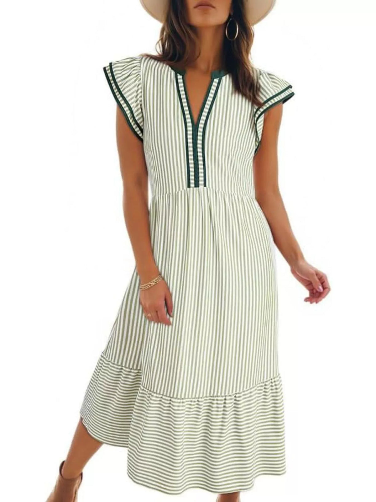 Striped Ruffle Sleeve Midi Dress (14)