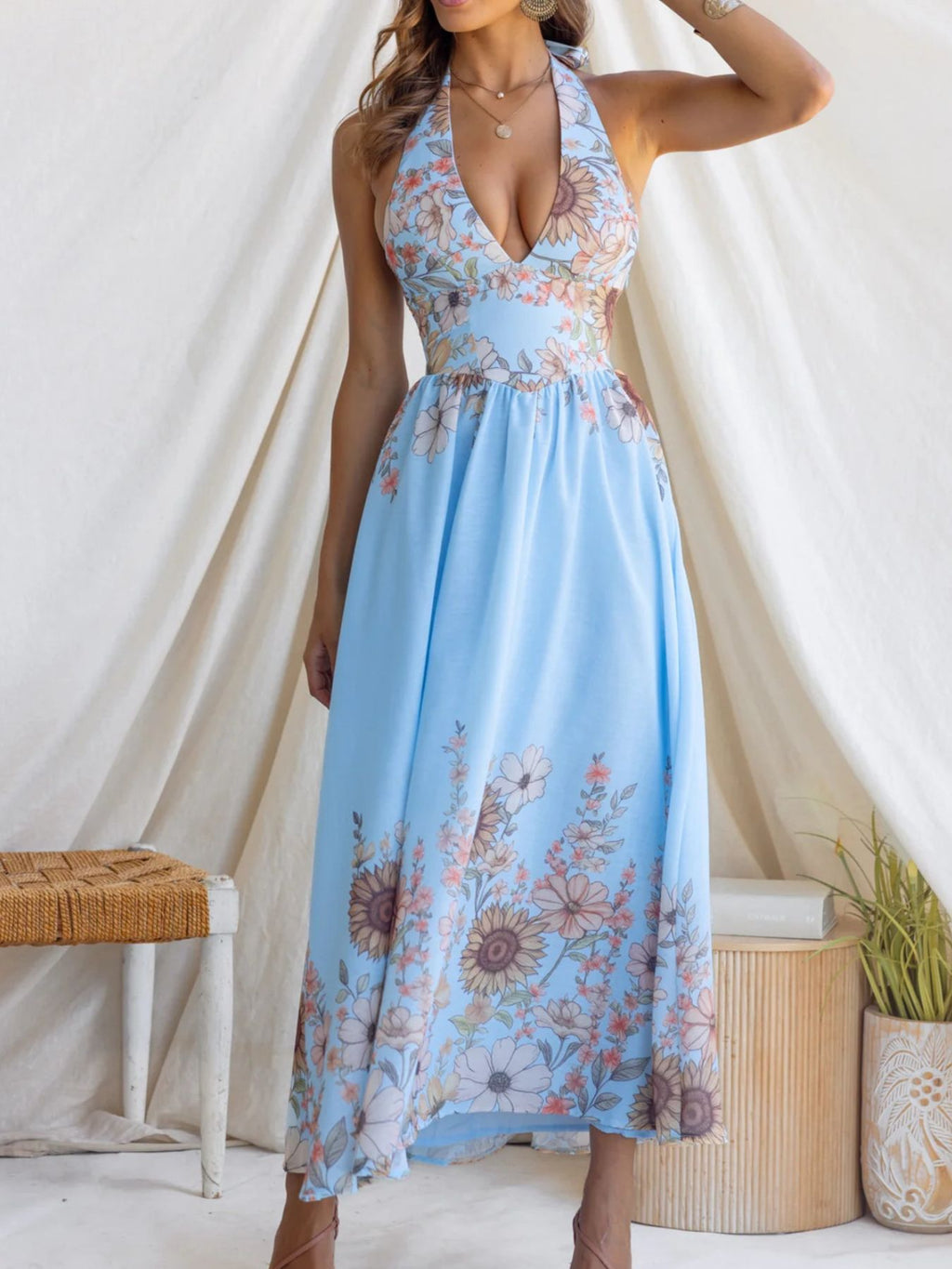 Floral Print Halter Neck Maxi Dress (10)