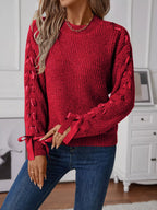 Ribbon-tie Sleeve Round Neck Sweater (6)
