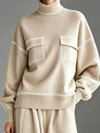 Turtleneck Knit Top Midi Skirt Set (6)