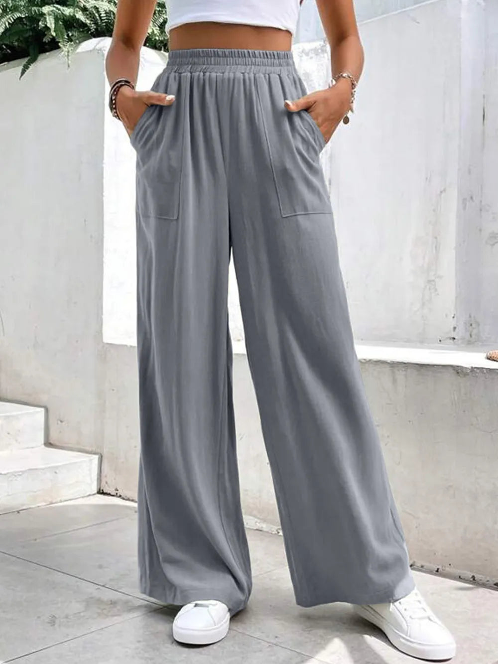 High Waist Wide Leg Pants Pockets