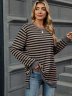 Striped Round Neck Long Sleeve T-shirt (17)