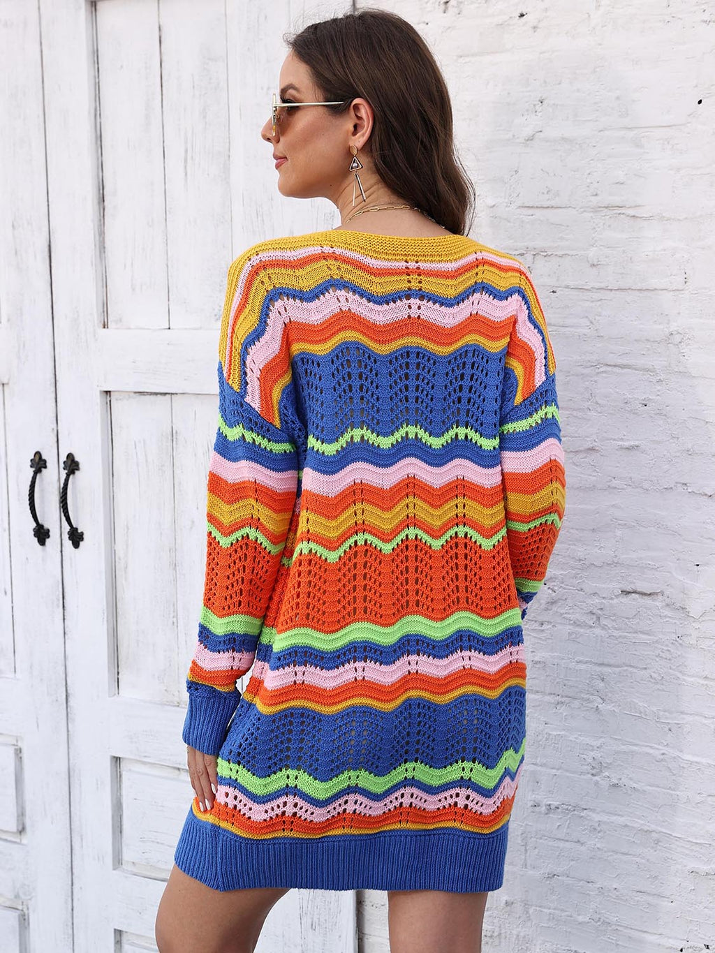 Openwork Round Neck Sweater Dress (6)