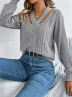 Cutout V-neck Long Sleeve Sweater (13)