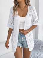 Openwork Open Front Half Sleeve Cardigan (9)