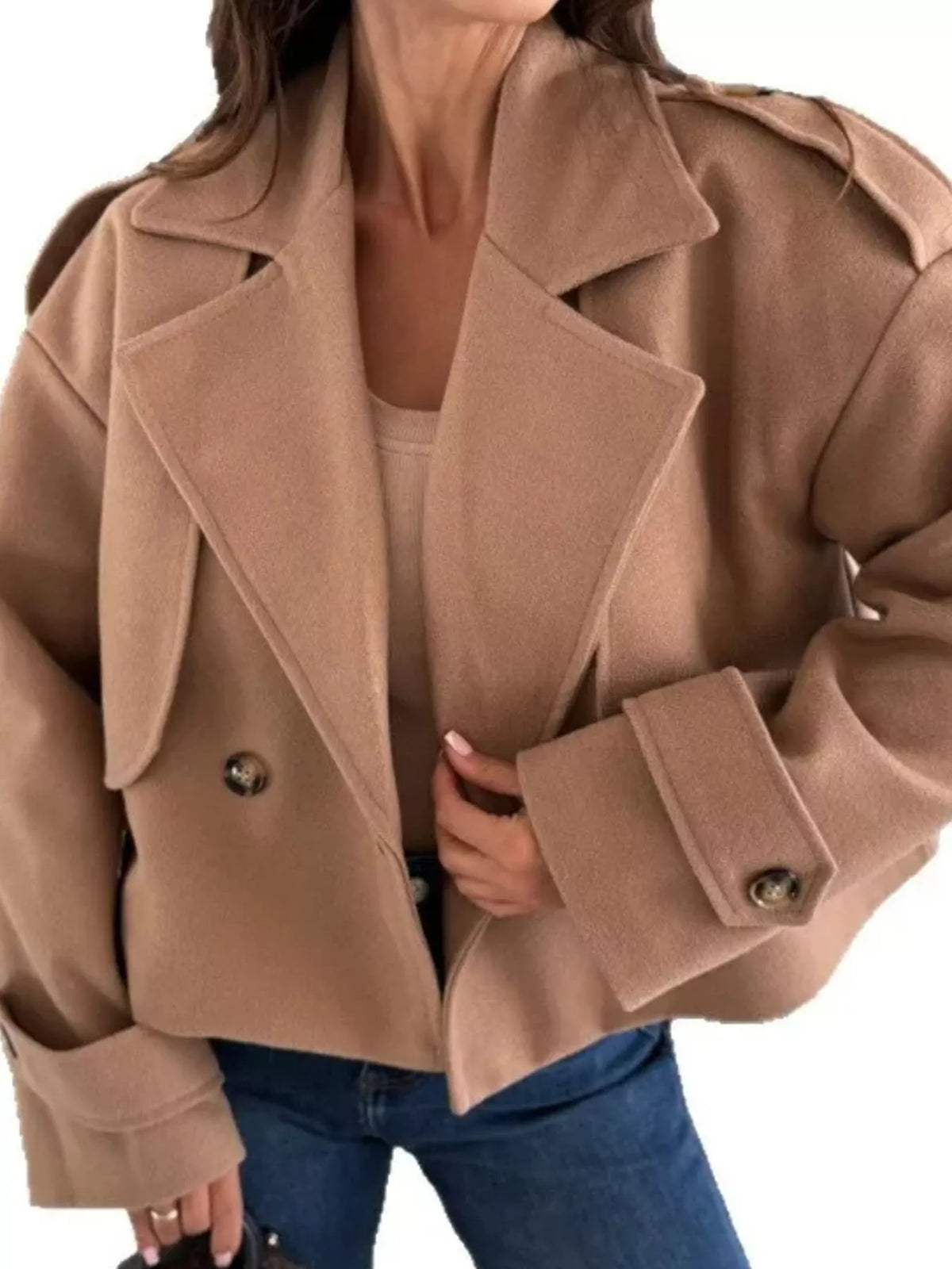 Lapel Collar Dropped Shoulder Jacket (2)