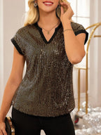 Sequin Notched Cap Sleeve Blouse (5)