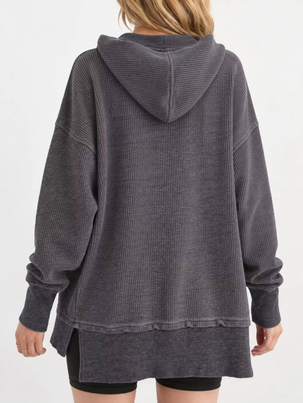Full Size Snap Button Placket Dropped Shoulder Hoodie Plus (21)