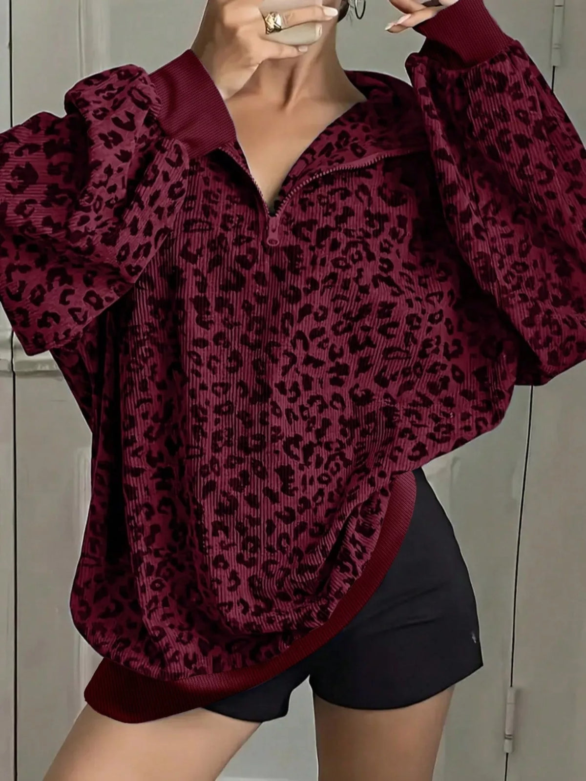 Leopard Print Quarter-zip Sweatshirt (11)