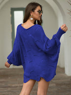Full Size Boat Neck Lantern Sleeve Openwork Knit Top (19)